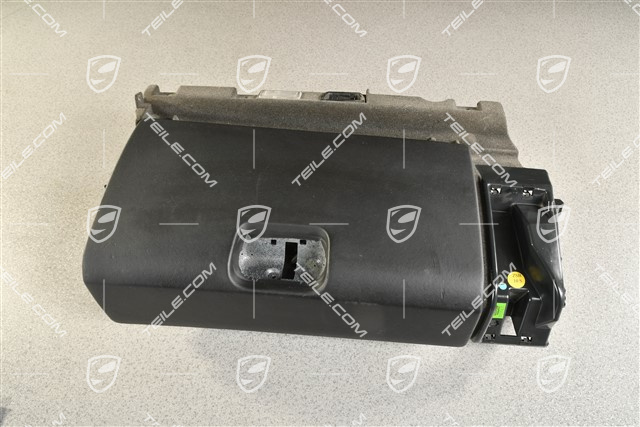 Glove compartment, leather, Black, complete, RHD