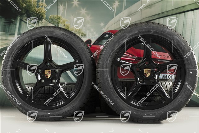 18" Boxster winter wheels set, rims 8J x 18 ET57 + 9,5J x 18 ET49, Pirelli Sottozero II winter tires 235/45 R18 + 265/45 R18, black high gloss