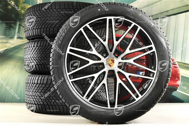 21" koła zimowe RS Spyder Design, komplet, felgi 9,5J x 21 ET46 + 11,0J x 21 ET58 + opony zimowe Pirelli 285/45 R21 + 305/40 R21, z czujnikami ciśnienia, czarny wysoki połysk