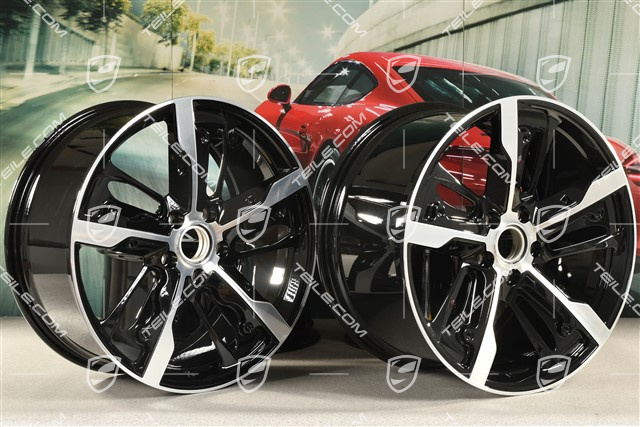 21" Wheel rim set Taycan Exclusive Design, 9,5J x 21 ET60 + 11,5J x 21 ET66, Carbon version (carbon aeroblades not included), black high gloss