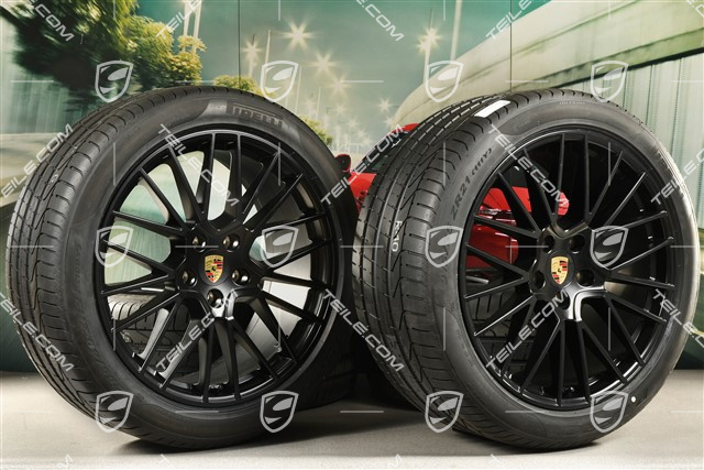 21-inch Cayenne RS Spyder summer wheel set, rims 9,5J x 21 ET46 + 11,0J x 21 ET58 + NEW Pirelli P Zero summer tyres 285/40 R21 + 315/35 R21, with TPMS, black satin matt