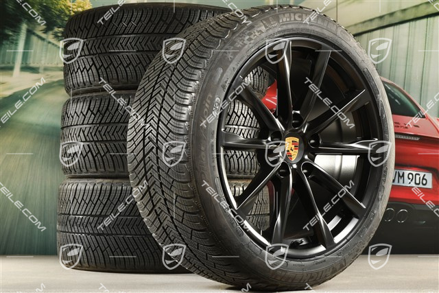 19-inch Boxster S winter wheels set, rims 8J x 19 ET57 + 10J x 19 ET45, Michelin Pilot Alpin 4 winter tires 235/40 R19 +265/40 R19, black satin matt