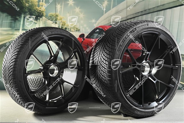 20"+21" koła zimowe GT3 / GT3RS, komplet, felgi montowane centralnie 9J x 20 ET43 + 11,5J x 21 ET46 + NOWE opony zimowe Michelin Pilot Alpin 5 245/35 R20 + 305/30 R21, czarny wysoki połysk