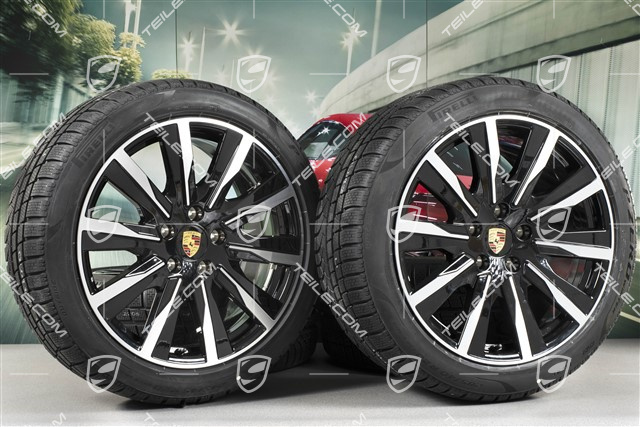 20-inch Taycan Tequipment Design winter wheel set, rims 9J x 20 ET54 + 11J x 20 ET60 + NEW Pirelli winter tyres 245/45 R20 + 285/40 R20, black high gloss