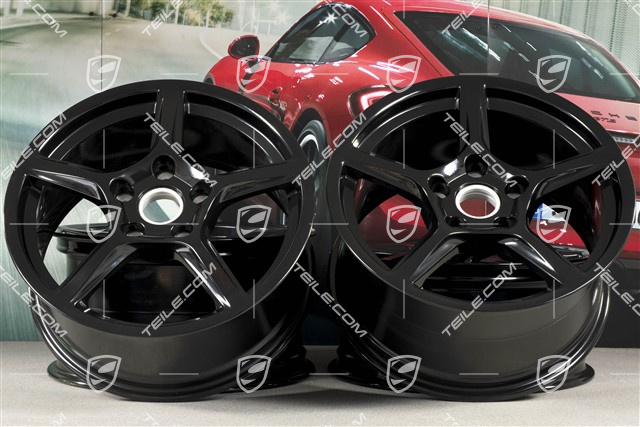18" Komplet felg Boxster IV, 8J x 18 ET57 + 9,5J x 18 ET49, czarny wysoki połysk