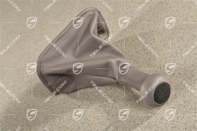 Schaltknauf /Schalthebelknopf mit Schaltmanschette Leder, Klassikgrau