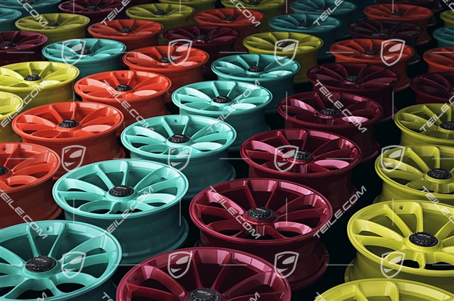 20" Felgensatz GT3, 9J x 20 ET55 + 12J x 20 ET47, Front: Gulforange + Acidgreen, Heck: Mintgreen + Ruby Star
