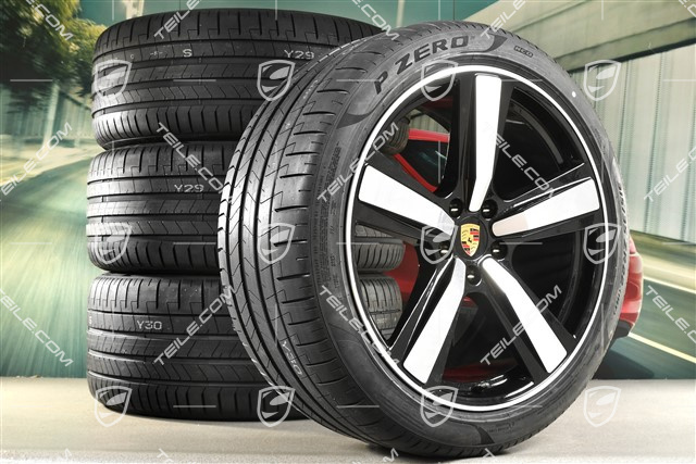 22" Sommerräder Cayenne Coupé Exclusive Design Sport, Felgen 10J x 22 ET48 +11,5J x 22 ET52 + NEUE Pirelli Sommerreifen 285/40 R22 + 315/35 R22, schwarz hochglanz