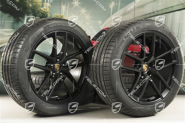 20-inch "Macan S" summer wheels set, rims 9J x 20 ET26 + 10J x 20 ET19 + Michelin summer tyres 265/45 R20 + 295/40 R20, Black satin mat, with TPMS