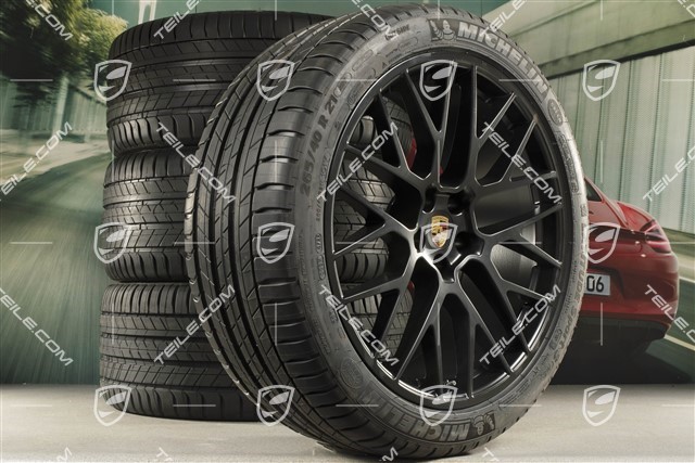 21" RS Spyder Design summer wheel set, wheel rims 9,5J x 21 ET27 + 10J x 21 ET19 + NEW Michelin summer tyres 265/40 R21 + 295/35 R21, Black satin mat, with TPM