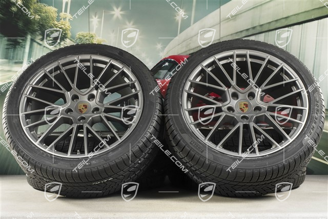 21-inch Cayenne COUPÉ RS Spyder winter wheel set, rims 9,5J x 21 ET46 + 11,0J x 21 ET49 + Pirelli winter tyres275/40 R21 + 305/35 R21, with TPMS, Platinum satin matt