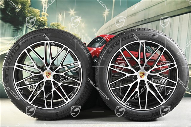 21-inch Cayenne COUPE "RS Spyder Design" winter wheel set, rims 9,5J x 21 ET46 + 11,0J x 21 ET49 + Michelin Pilot Alpin 5 SUV winter tyres 285/45 R21 + 305/40 R21, with TPMS, black high gloss
