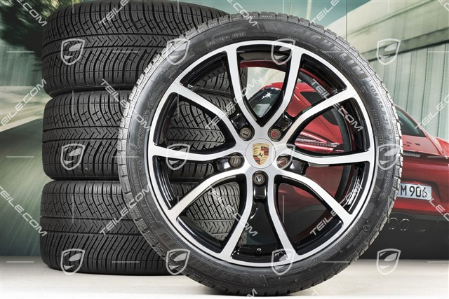 21-inch Cayenne Exclusive Design winter wheel set, rims 9,5J x 21 ET46 + 11,0J x 21 ET58 + NEW Michelin Pilot Alpin 5  winter tyres 275/40 R21 + 305/35 R21, with TPMS, black high gloss + bright-polished areas