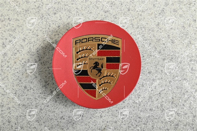 Radzierdeckel, konkav, farbiges Wappen, Satin Rot Pyro Red Radzierdeckel, konkav, farbiges Wappen, Satin Rot Pyro Red