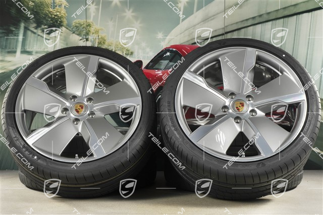 21" Exclusive Design summer wheel set, rims 9,5J x 21 ET60 + 11,5J x 21 ET66 + NEW Goodyear summer tyres 265/35 R21 + 305/30 R21, silver