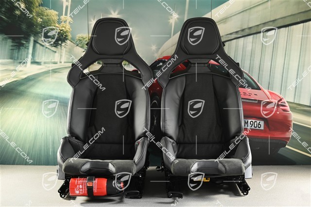 GT3 Klappschalensitze, Carbon, Stoff+Leder, schwarz/silber, Satz (links + rechts)