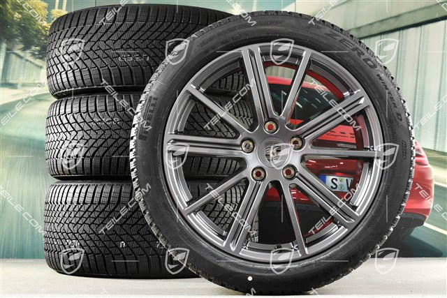 20-inch Panamera Turbo Winter wheel set, wheel rims 9,5J x 20 ET71 + 10,5J x 20 ET71 + Pirelli winter tyres 275/40 R20 + 315/35 R20, Adamantium