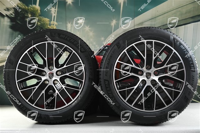 20" Macan S Winterräder Satz, Felgen 7,5J x 20 ET32 + 10J x 20 ET49 + NEUE Michelin Winterreifen 235/55 R20 + 285/45 R20, in Schwarz Hochglanz