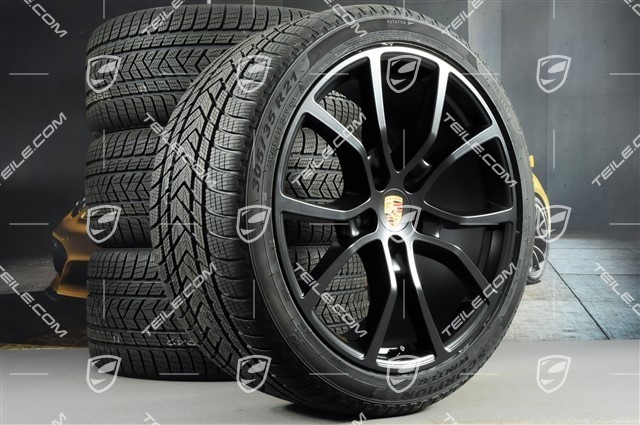 21-inch Cayenne Exclusive Design winter wheel set, rims 9,5J x 21 ET46 + 11,0J x 21 ET58 + NEW Pirelli winter tyres 275/40 R21 + 305/35 R21, with TPMS, Black Satin Matt