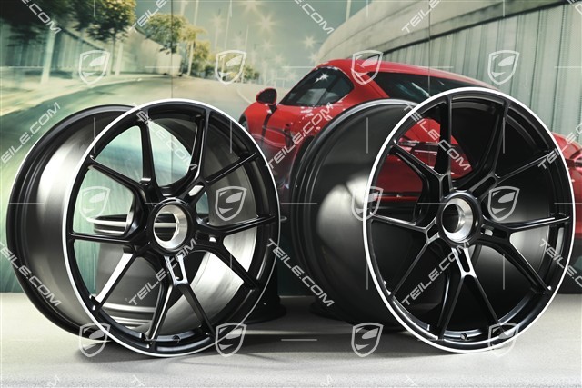 20"+21" GT3 Felgen Satz, 9,5J x 20 ET46 + 12J x 21 ET45, in Schwarz Seidenmatt, Rand in Weiß