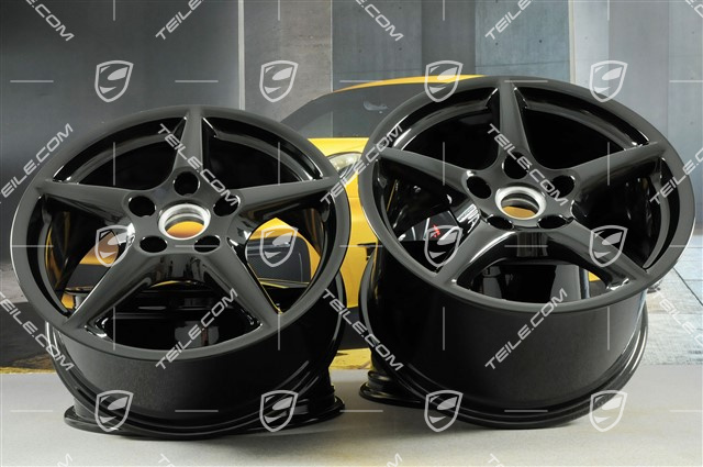 18" Komplet felg Carrera III, 8J x 18 ET57 + 10J x 18 ET58, C2 / C2S, czarny wysoki połysk
