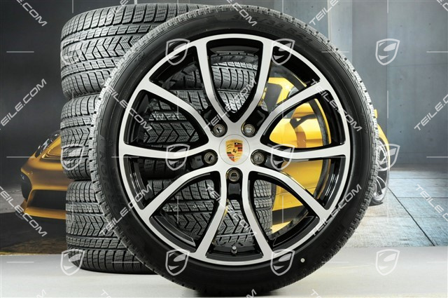 21-inch Cayenne Exclusive Design winter wheel set, rims 9,5J x 21 ET46 + 11,0J x 21 ET58 + NEW Pirelli winter tyres 275/40 R21 + 305/35 R21, with TPMS, black high gloss + bright-polished areas