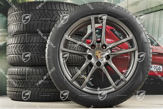 20-inch Cayenne COUPE Sport winter wheel set, rims 9J x 20 ET50 + 10,5J x 20 ET55 + Pirelli winter tyres 275/45 R20 + 305/40 R20, with TPMS, Platinum satin matt