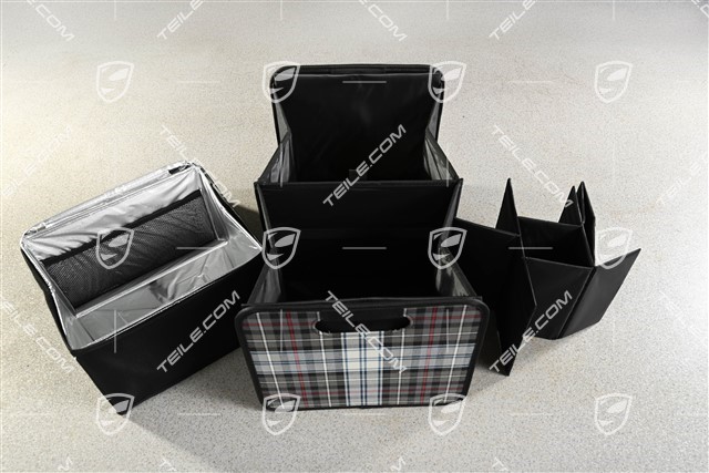 Foldable Luggage compartment box, 30 x 27,5 x 50, Turbo 50 Tartan fabric pattern incl. Bottle insert + Cooler bag
