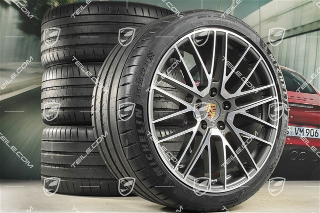 21" Turbo V Sommerräder Satz, Felgen 9,5J x 21 ET71 + 11,5J x 21 ET69 + NEUE Michelin Sommerreifen 275/35 R21 + 315/30 R21, mit RDK-Sensoren
