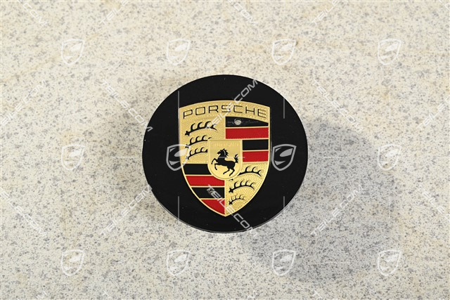 Center cap, concave, coloured crest, Jet Black Metallic
