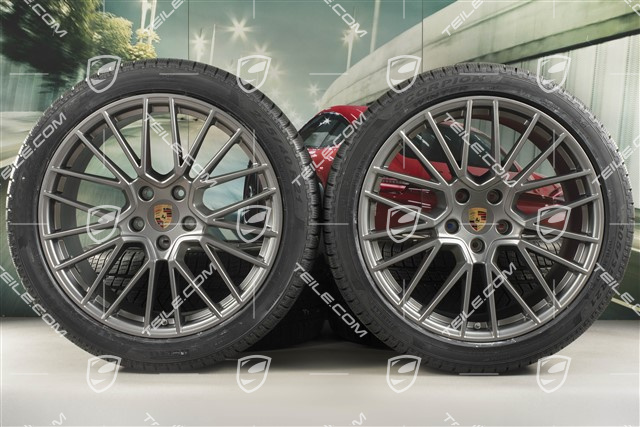 21-inch Cayenne COUPÉ RS Spyder winter wheel set, rims 9,5J x 21 ET46 + 11,0J x 21 ET49 + Pirelli winter tyres275/40 R21 + 305/35 R21, with TPMS, Platinum satin matt