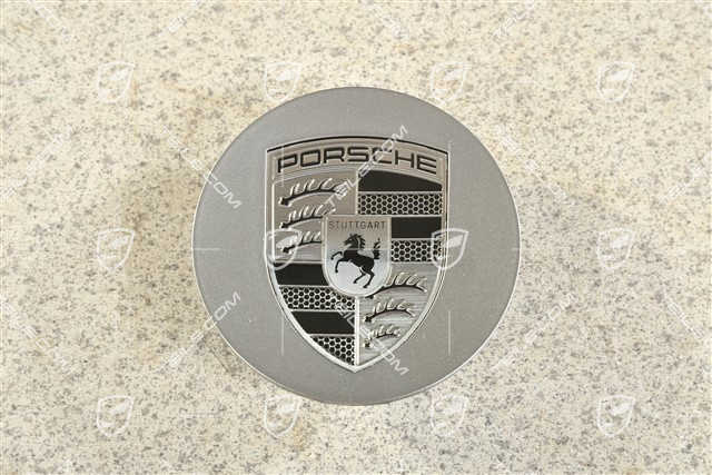 Hub cap, concave, emblem in Rhodium, platinum silver
