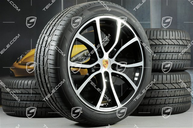 21-inch Cayenne COUPE Exclusive Design summer wheel set, rims 9,5J x 21 ET46 + 11,0J x 21 ET49 + Pirelli summer tyres 285/40 R21 + 315/35 R21, black high gloss, with TPMS