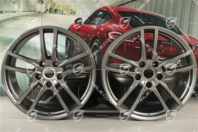 20-inch Cayenne Sport COUPE Design wheel rim set, 10,5J x 20 ET55 + 9J x 20 ET50, Platinum satin-mat