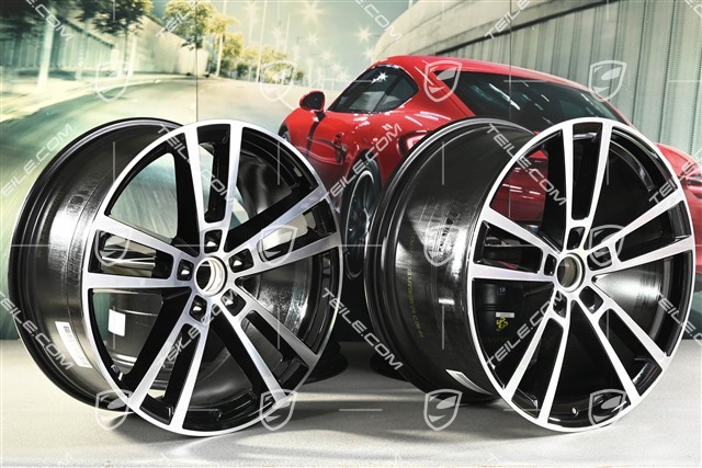 22" Komplet felg Cayenne Sport Design, 10J x 22 ET48 +11,5J x 22 ET61, czarny wysoki połysk