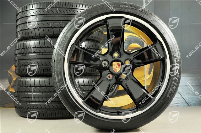 20" Sport Classic summer wheels set, black glossy, rims 9,5J x 20 ET65 + 11,5 x 20 ET63 + NEW Michelin summer tyres 255/40 ZR20 + 295/35 ZR20, with TPM