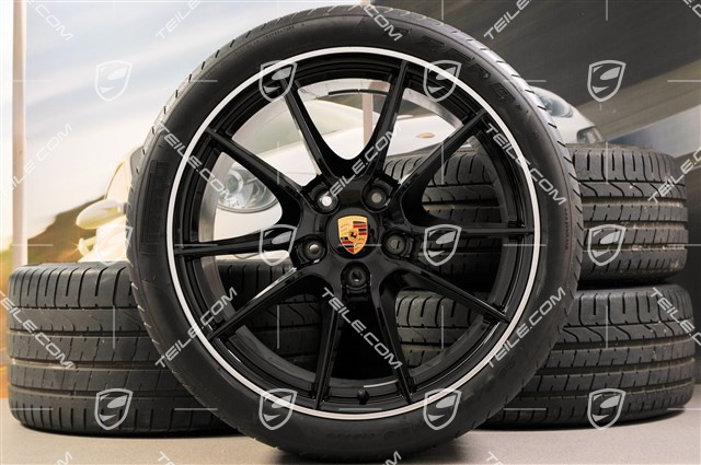 20" Carrera S III summer wheels set, rims 8.5J x 20 ET51 + 11J x 20 ET70 + NEW Pirelli P Zero summer tyres 245/35 ZR20 + 295/30 ZR20, with TPMS sensors, high-gloss black