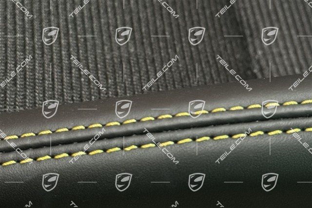 Schalensitze, CARBON, Leder + Stoff in Schwarz, gelbe Nähte, Porsche Wappen, Satz, L+R