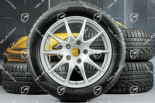 18" komplet kół zimowych Panamera S, felgi 8J x 18 ET59 + 9J x 18 ET53 + opony Pirelli Sottozero II 245/50 R18 + 275/45 R18