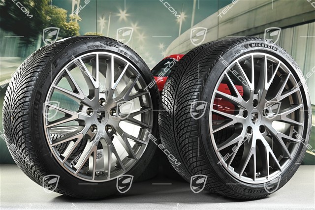 21" Panamera Exclusive Design Koła zimowe, komplet, felgi 9,5J x 21 ET71 + 10,5J x 21 ET71 + opony zimowe Michelin 275/35 R21 + 315/30 R21, platynowy srebrny