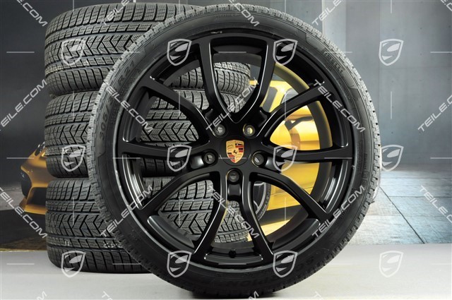 21-inch Cayenne Exclusive Design winter wheel set, rims 9,5J x 21 ET46 + 11,0J x 21 ET58 + NEW Pirelli winter tyres 275/40 R21 + 305/35 R21, with TPMS, Black Satin Matt