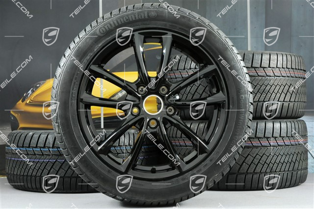 19" Winterräder Satz "Panamera S", Felgen 9J x 19 ET64 + 10,5 J x 19 ET62 + Continental ContiWinterContact PS830 P Winterreifen 265/45 R19 + 295/40 R19, in Schwarz Hochglanz