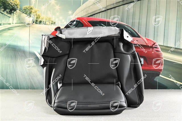 Sitzkissenbezug, Leder, Schwarz mit Kreide Ziernähte, R