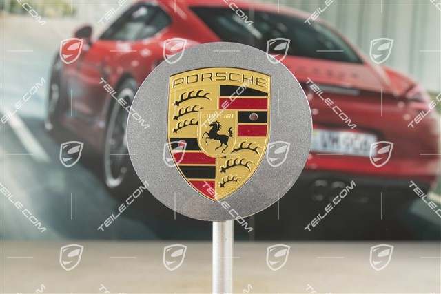Radzierdeckel, konvex, Meteorgrau Metallic, Porsche Wappen farbig