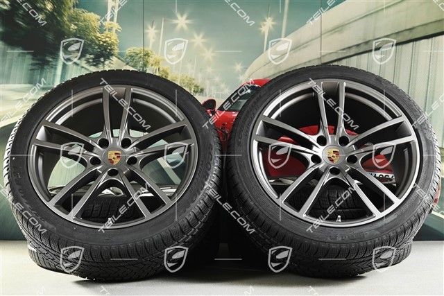 21-inch Cayenne COUPÉ Turbo Design winter wheel set, rims 9,5J x 21 ET46 + 11,0J x 21 ET49 + NEW Pirelli winter tyres 275/40 R21 + 305/35 R21, with TPMS, platinum satin matt