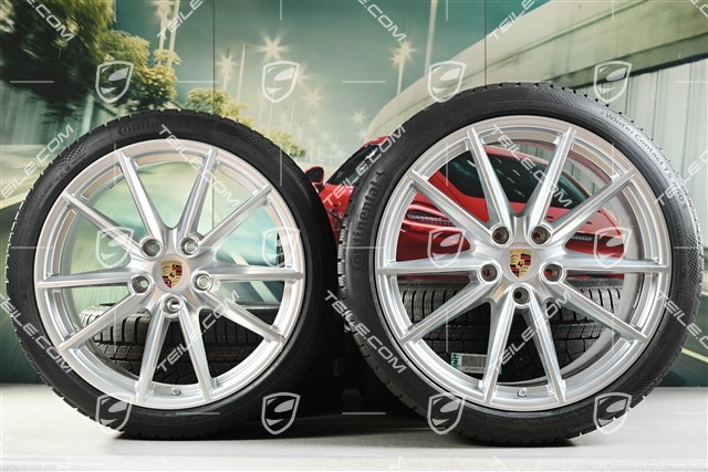 20"+21" Carrera S winter wheel set, rims 8.5J x 20 ET53 + 11J x 21 ET66 + NEW Continental winter tyres 245/35 R20 + 295/30 R21, with TPMS sensors, DOT/prod. year 2022