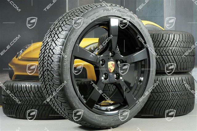 19-inch Cayman S winter wheels set, rims 8J x 19 ET57 + 10J x 19 ET45 + NEW Michelin Pilot Alpin 4 winter tires 235/40 R19 +265/40 R19, black high gloss