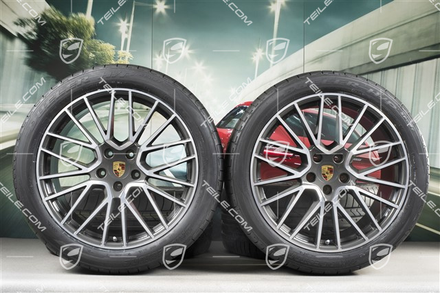 21" Cayenne RS Spyder Sommerräder Satz, Felgen 9,5J x 21 ET46 + 11,0J x 21 ET58 + NEUE Bridgestone Dueler H/P Sport Sommerreifen 285/40 R21 + 315/35 R21, mit RDK-Sensoren