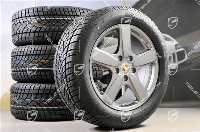 19" koła zimowe, komplet Cayenne Sport Classic, felgi 8,5J x 19 ET59 + opony zimowe Dunlop 265/50 R19, Platinum (półpołysk), bez czujników ciśnienia