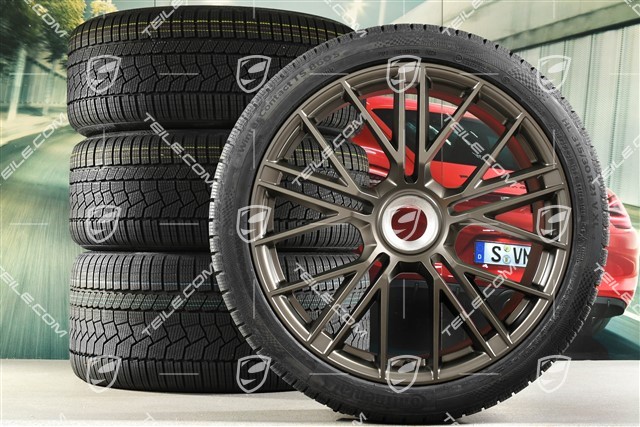21" Panamera Turbo S Winterräder Satz, Zentralverschluss, Felgen 9,5J x 21 ET71 + 10,5J x 21 ET71 + NEUE Continental Winter Contact TS860 S Winterreifen 275/35 R21 + 315/30 R21, Turbonit